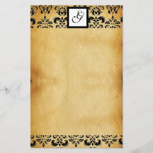 DAMASK SQUARE PARCHMENTMONOGRAM, svart och brun Brevpapper