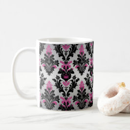 Damask Stil Coffee Mugg Rosa, Black och Silver