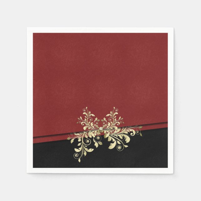 Damask Stil jul Red Guld Napkins Pappersservett (Framsidan)