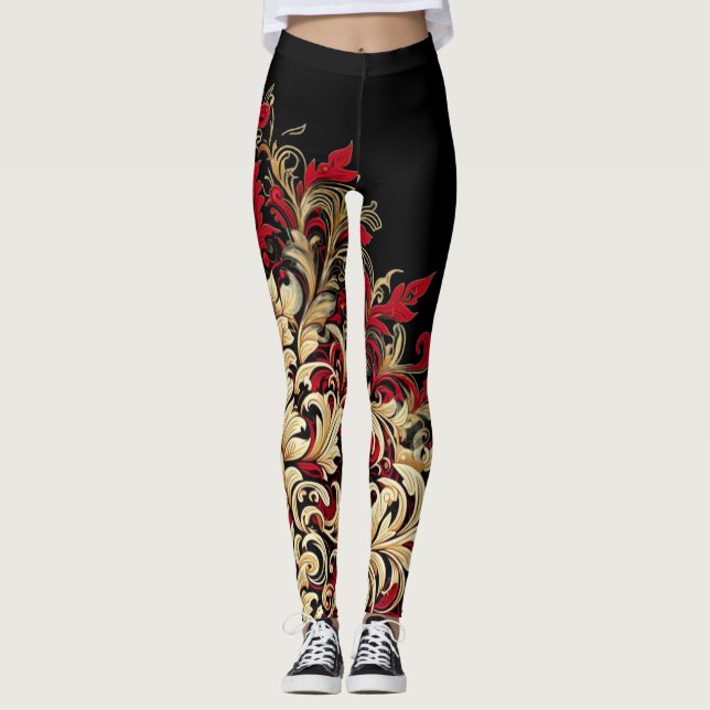 Damask stil röda och svarta leggings (Framsida)