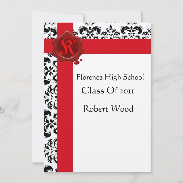 DAMASK STUDENTFEST Red Vax Seal Monogram Inbjudningar (Framsida)