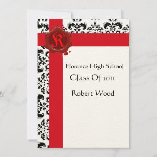 DAMASK STUDENTFEST Red Vax Seal Monogram Inbjudningar