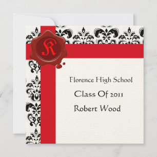 DAMASK STUDENTFEST Red Vax Seal Monogram Inbjudningar