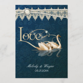 Damask Svan Elegance Blue - Bröllopsinbjudan Inbjudningar
