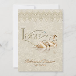Damask Svan Elegance Ivory - Rehearsal Dinner Inbjudningar