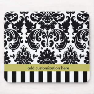 Damask Svart Vitt Chartreuse + Randig Musmatta