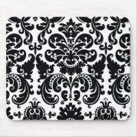 Damask Svart Vitt Elegant Chic Dator Musmatta