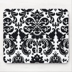 Damask Svart Vitt Elegant Chic Dator Musmatta