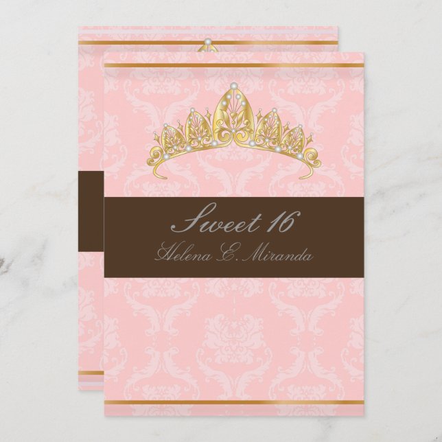 DAMASK SVEET 16/TIARA/ROSA/CHOCOLAT INBJUDNINGAR (Fram/baksida)