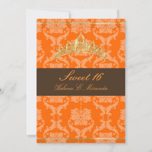 Damask Sweet 16/apelsin choklad tiara/gör-det-själ Inbjudningar