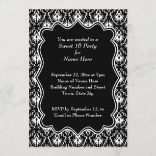 Damask Sweet 16 i Black and White. Inbjudningar