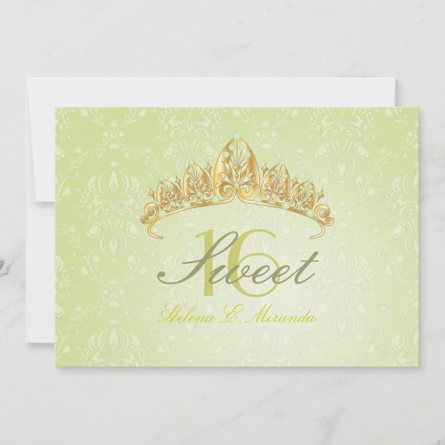 Damask Sweet 16/tiara/gröna peridot-inbjudningar Inbjudningar (Framsida)