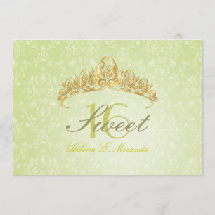 Damask Sweet 16/tiara/gröna peridot-inbjudningar Inbjudningar