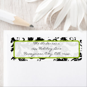 Damask Swirl Apple Grönt & Black Address Label Returadress Etikett