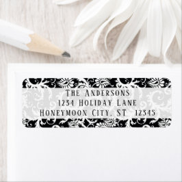 Damask Swirl Black and White Address Label Returadress Etikett
