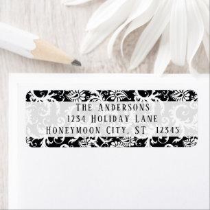 Damask Swirl Black and White Address Label Returadress Etikett