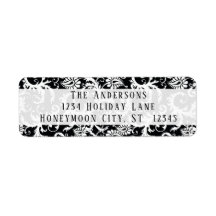 Damask Swirl Black and White Address Label