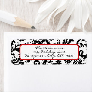 Damask Swirl Red & Black Address Label Returadress Etikett