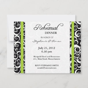 Damask Swirl Rehearsal Dinner Card i Grönt Inbjudningar