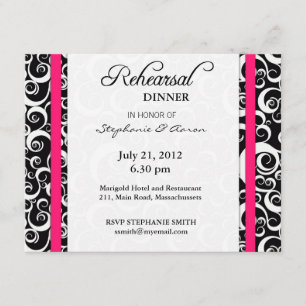 Damask Swirl Rehearsal Dinner Card i Shock rosa Inbjudningar