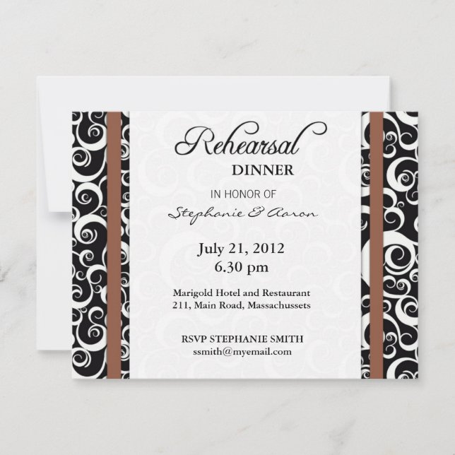 Damask Swirl Rehearsal Dinner Card in Mocha Inbjudningar (Framsida)