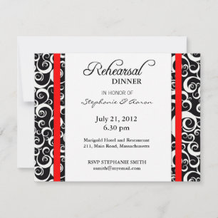 Damask Swirl Rehearsal Dinner Card in Red Inbjudningar