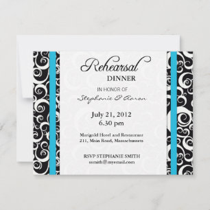 Damask Swirl Rehearsal Dinner Card in Turcos Inbjudningar