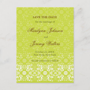 Damask Swirls Lace Lime Spara Datum Postkort Meddelande Vykort
