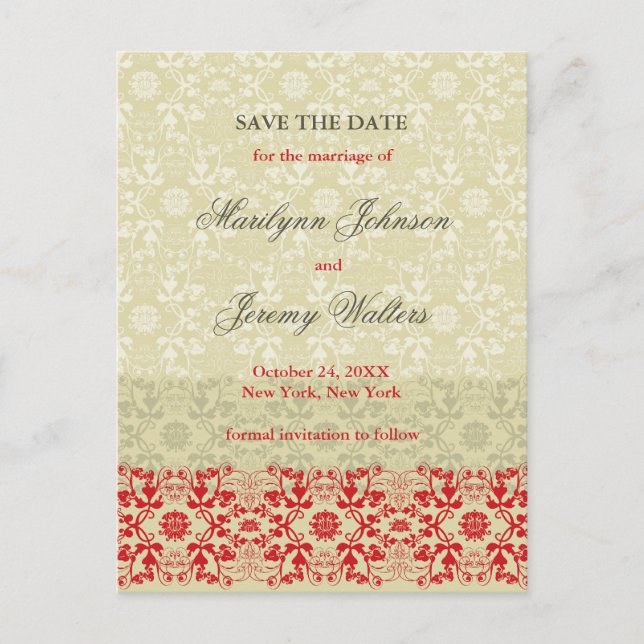 Damask Swirls Lace Spice Spara Datum Postkort Meddelande Vykort (Framsida)
