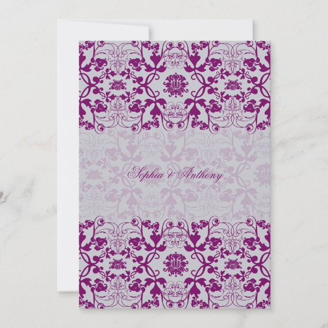 Damask Swirls Snöre Elegant Orchid Wedding bjudand Inbjudningar (Framsida)