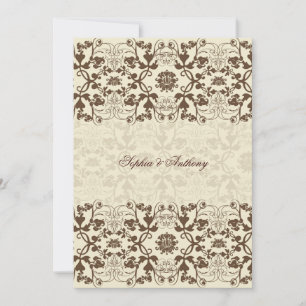 Damask Swirls Snöre-kaffe Elegant bröllop Inbjudan