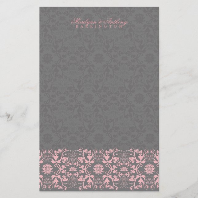 Damask Swirls Snöre Licorice Tack Stationery Brevpapper (Framsida)