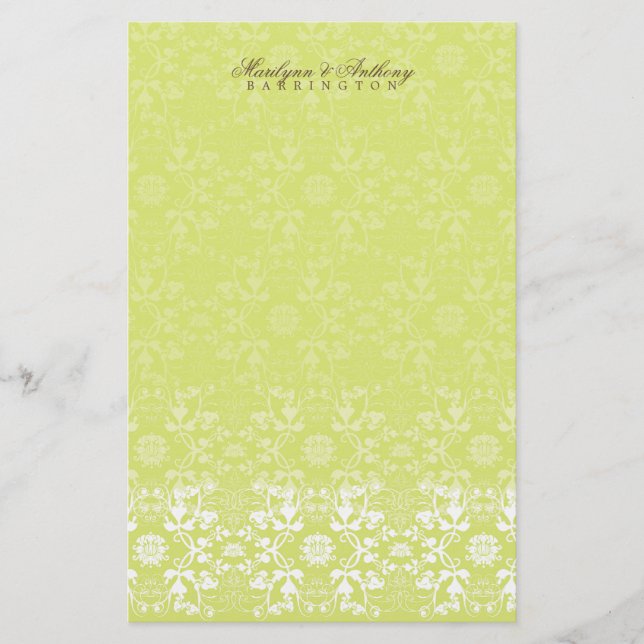 Damask Swirls Snöre Lime Tack Stationery Brevpapper (Framsida)