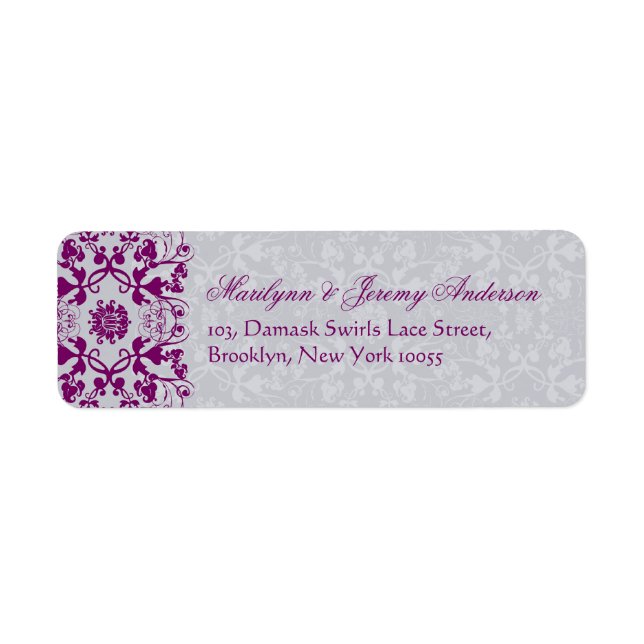 Damask Swirls Snöre Orchid Anpassningsbar Label Returadress Etikett (Framsidan)