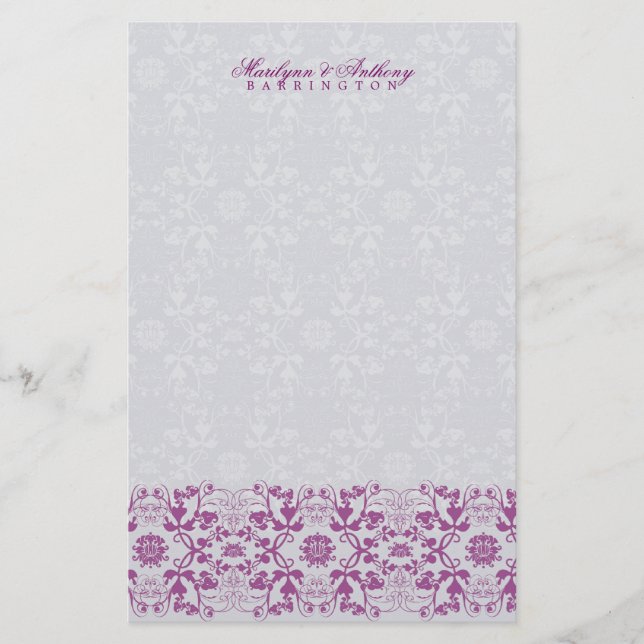 Damask Swirls Snöre Orchid Tack Stationery Brevpapper (Framsida)