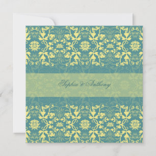 Damask Swirls Snöre Peacock Blue Wedding bjudande Inbjudningar