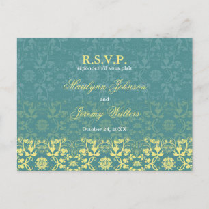 Damask Swirls Snöre Peacock OSA Bröllop vykort
