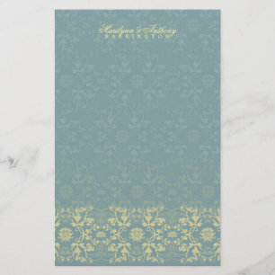 Damask Swirls Snöre Peacock Tack Stationery Brevpapper