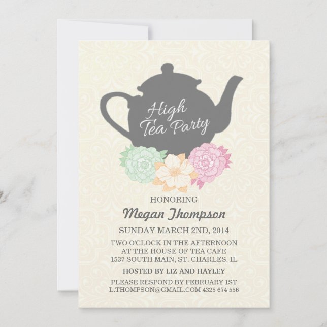 Damask & Tekanna High Tea-inbjudan Inbjudningar (Framsida)