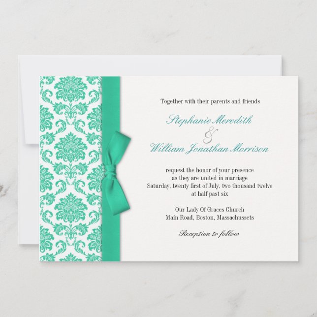 Damask Turcos Bow Wedding-inbjudan Inbjudningar (Framsida)
