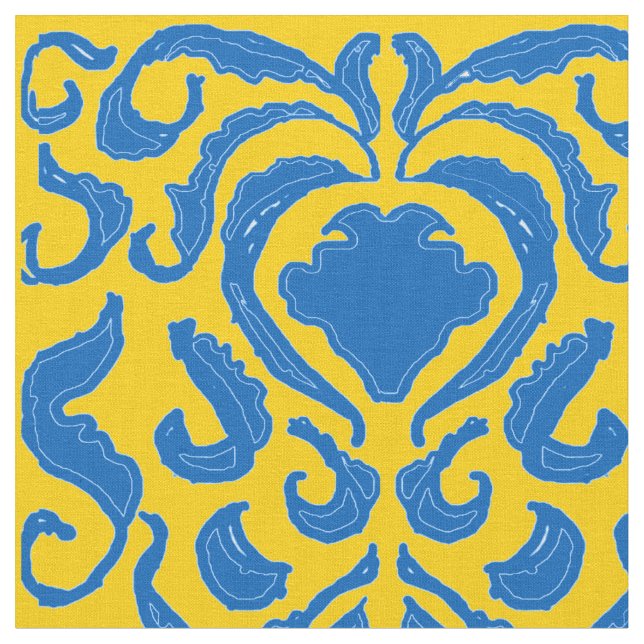 Damask Ukraina Energizing Gult Freedom Blue Tyg (Närbild)