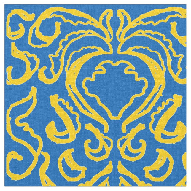 Damask Ukraina Freedom Blue Energizing Gult Tyg (Närbild)