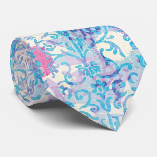 Damask Vår Blue Blommönster Slips