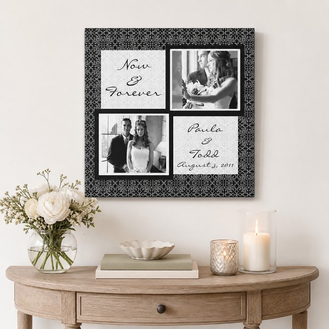 Damask Vintage Bröllopsfoto på duk Canvastryck (Damask Vintage Wedding Photo Wrapped Canvas Print)