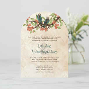 Damask Vintage Love birds Tea Stain bröllopsinbjud Inbjudningar