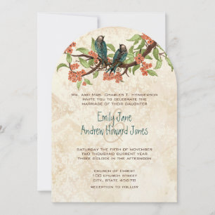 Damask Vintage Love birds Tea Stain bröllopsinbjud Inbjudningar