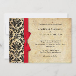 Damask Vintage Red Bow Wedding bjudande Inbjudningar