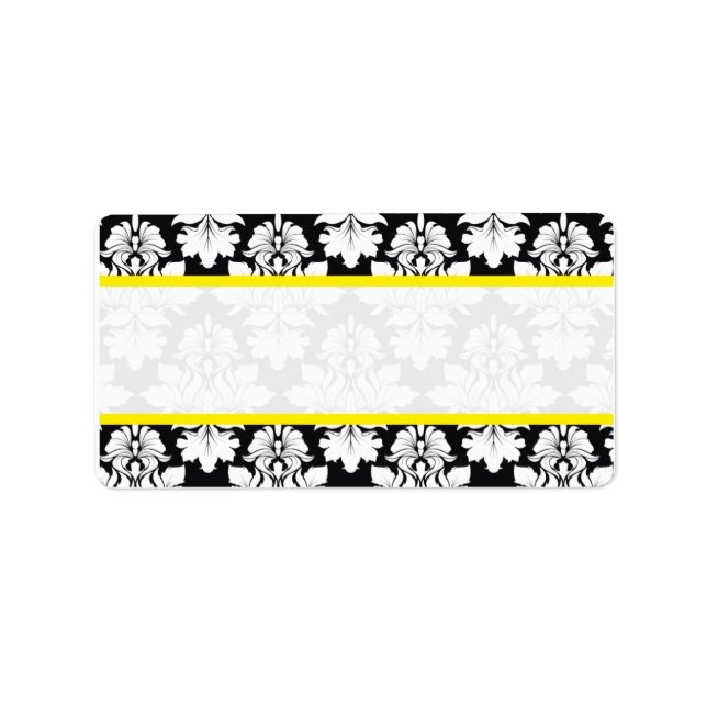 Damask Wedding Black White Gult etiketter Adressetikett (Framsidan)
