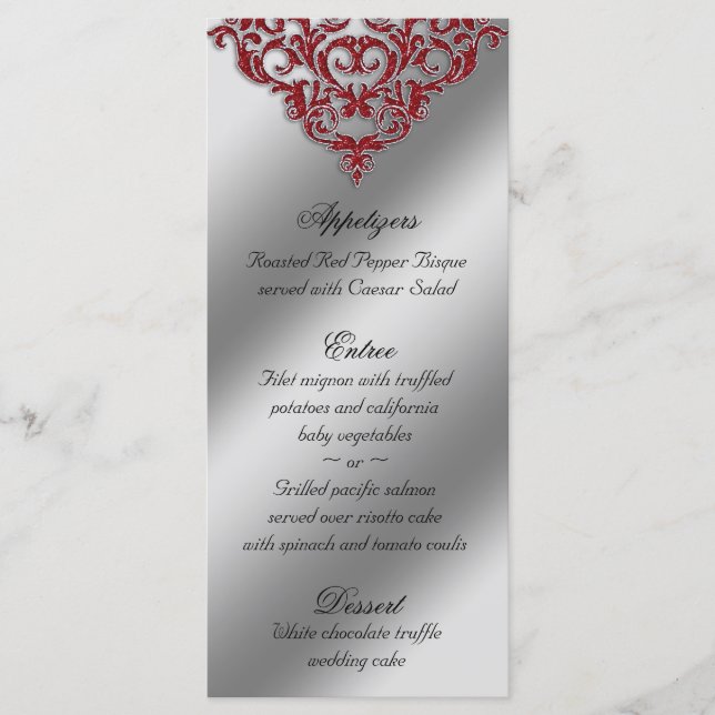 Damask Wedding Menu Cards Red Gnistra Julafton Meny (Framsida)