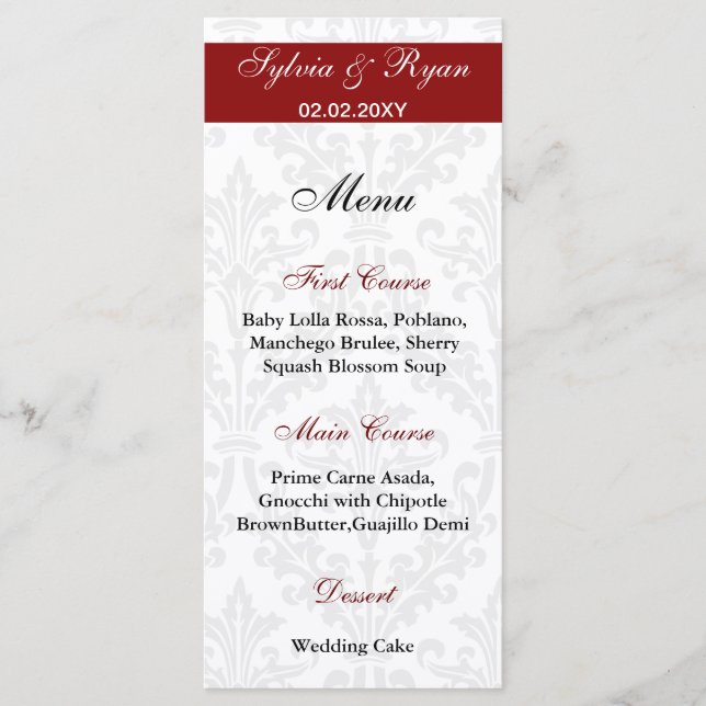 Damask Wedding Menus Meny (Framsida)